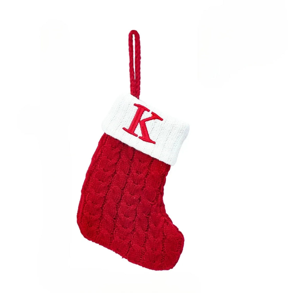 Mini Cable Knit Christmas Stocking Stuffers with Embroidered Initial and Snowflake Detail - Image 19