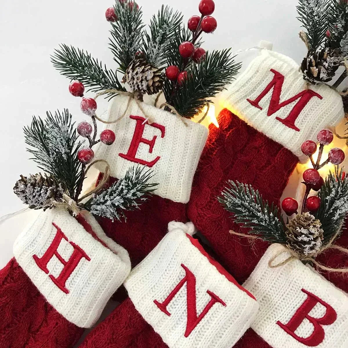 Mini Cable Knit Christmas Stocking Stuffers with Embroidered Initial and Snowflake Detail - Image 3