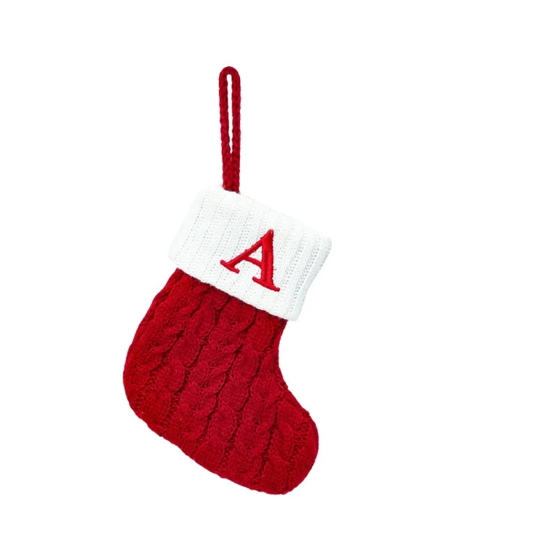 Mini Cable Knit Christmas Stocking Stuffers with Embroidered Initial and Snowflake Detail - Image 4