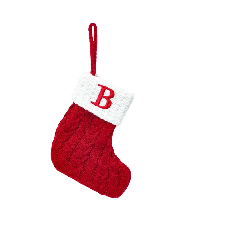 Mini Cable Knit Christmas Stocking Stuffers with Embroidered Initial and Snowflake Detail - Image 5