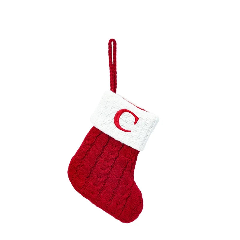 Mini Cable Knit Christmas Stocking Stuffers with Embroidered Initial and Snowflake Detail - Image 6