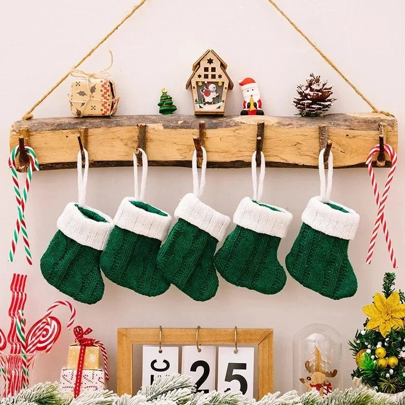 Mini Christmas Stockings Knit with Cable Texture and White Cuff - Image 1