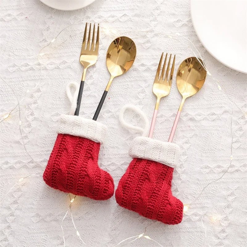 Mini Christmas Stockings Knit with Cable Texture and White Cuff - Image 2