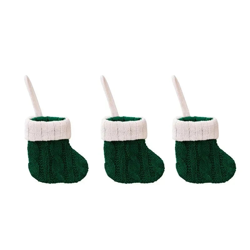 Mini Christmas Stockings Knit with Cable Texture and White Cuff - Image 3