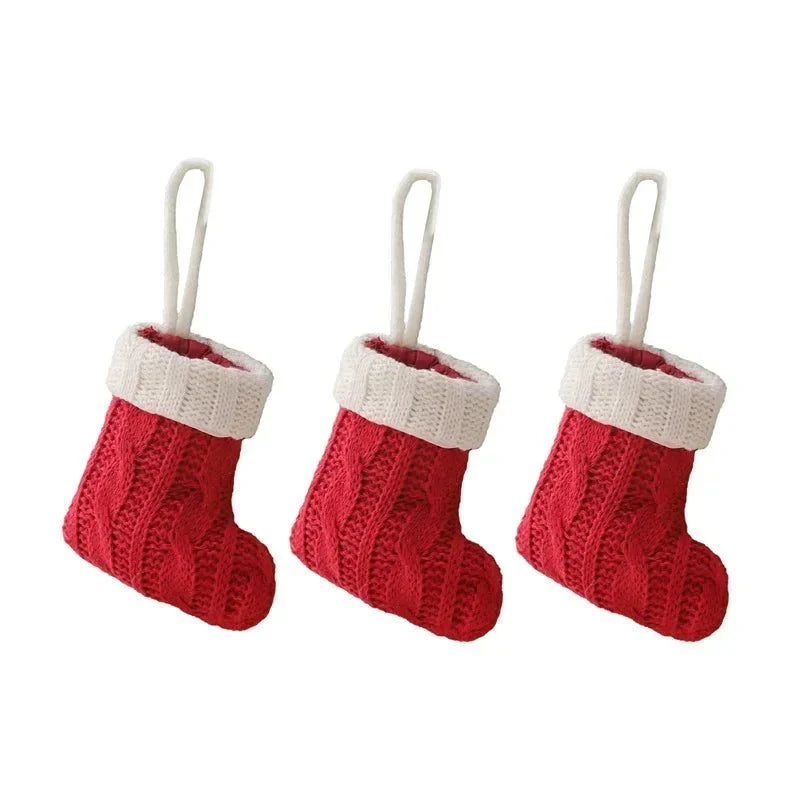 Mini Christmas Stockings Knit with Cable Texture and White Cuff - Image 4
