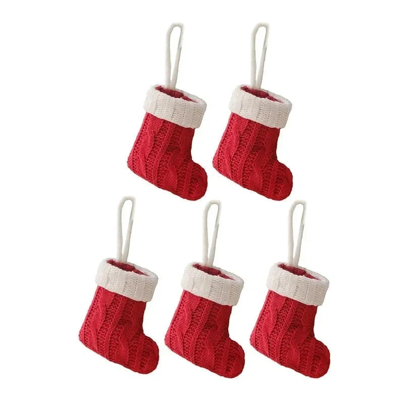 Mini Christmas Stockings Knit with Cable Texture and White Cuff - Image 6