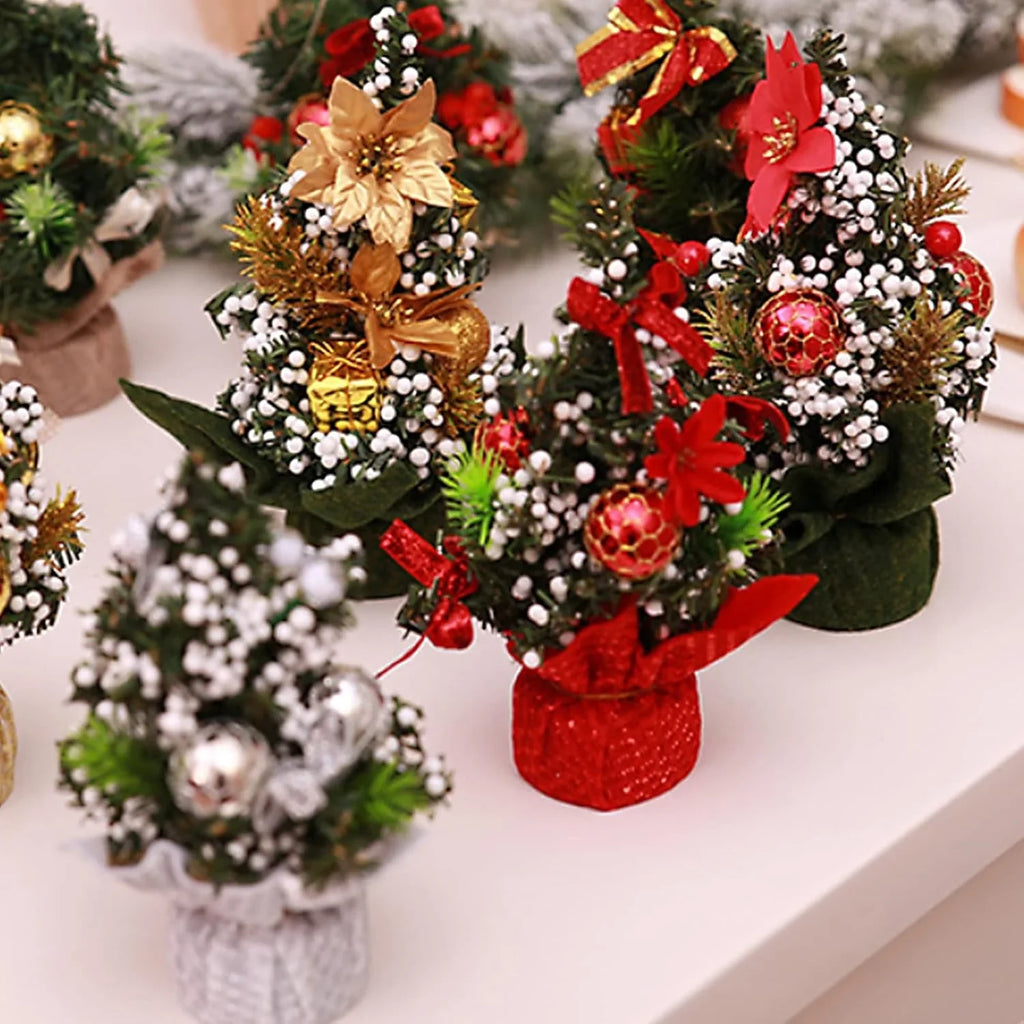 Mini Christmas Tree with Ornaments Flocked Artificial Snow and Fabric Base - Image 2