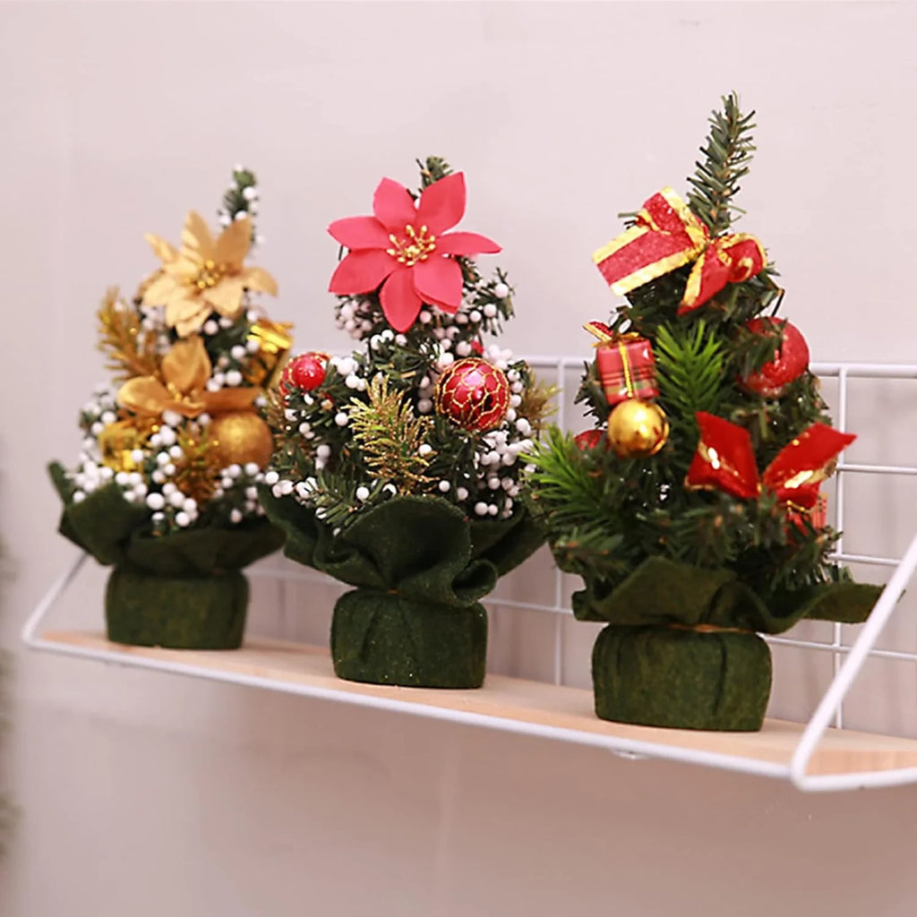 Mini Christmas Tree with Ornaments Flocked Artificial Snow and Fabric Base - Image 3