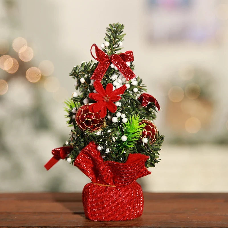 Mini Christmas Tree with Ornaments Flocked Artificial Snow and Fabric Base - Image 5