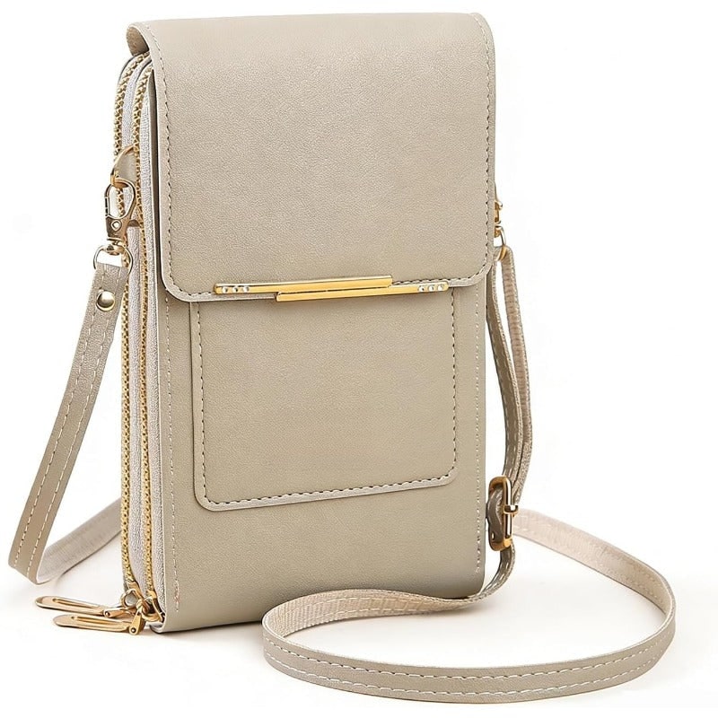 Mini Leather Crossbody Bag with Clear Touchscreen Window and RFID Blocking - Image 1