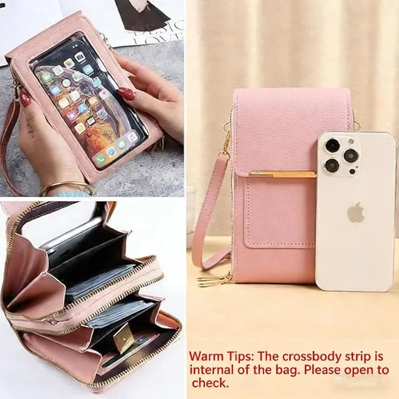 Mini Leather Crossbody Bag with Clear Touchscreen Window and RFID Blocking - Image 5