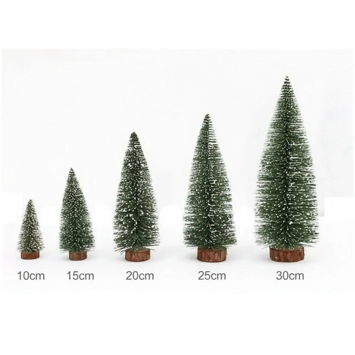 Miniature Christmas Trees with White Flocked Snow Covered Bottle Brush and Wooden Base - Image 6
