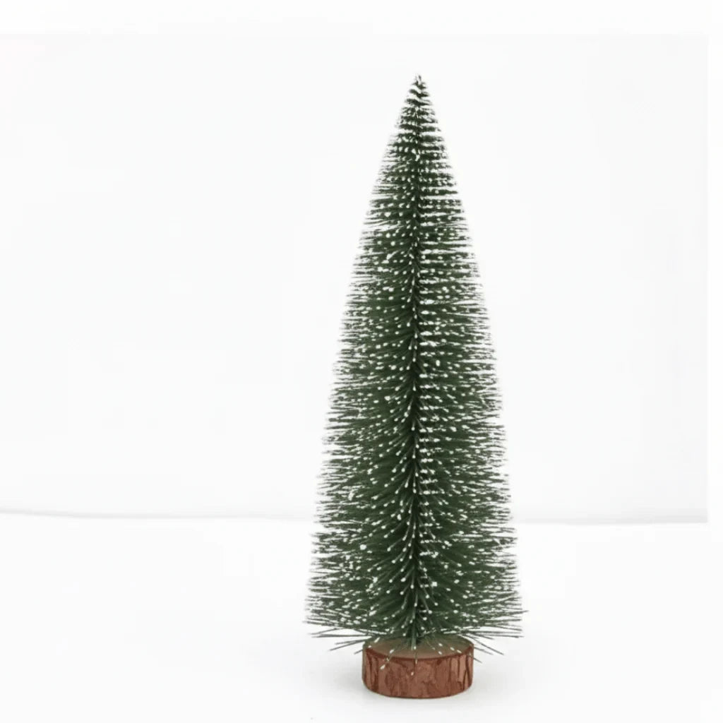 Miniature Christmas Trees with White Flocked Snow Covered Bottle Brush and Wooden Base - Image 7