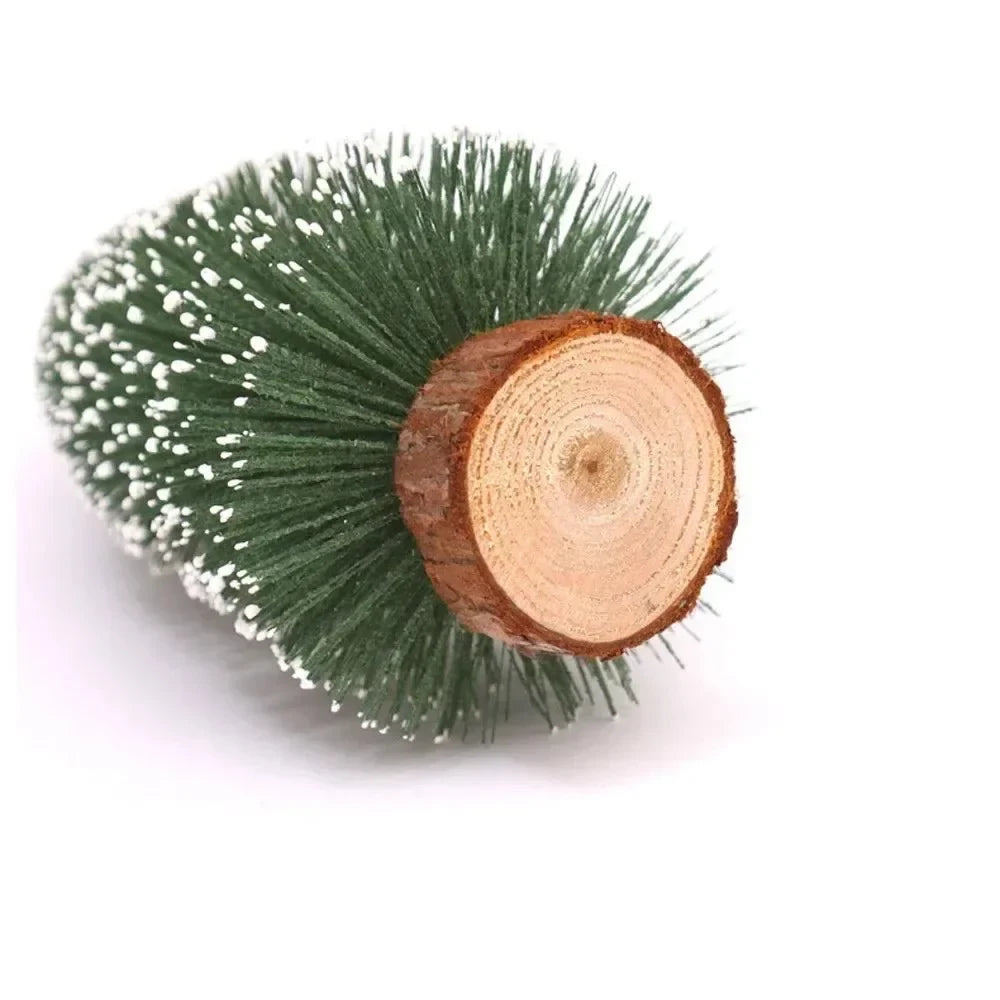 Miniature Christmas Trees with White Flocked Snow Covered Bottle Brush and Wooden Base - Image 8