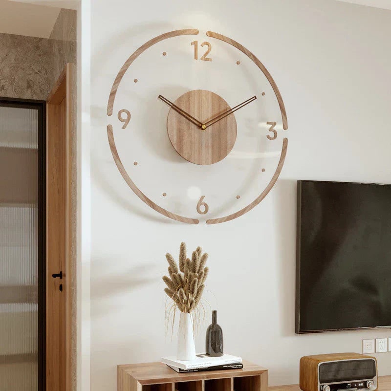 Minimalist Wall Clock with Wooden Accents and Silent Movement - Image 1