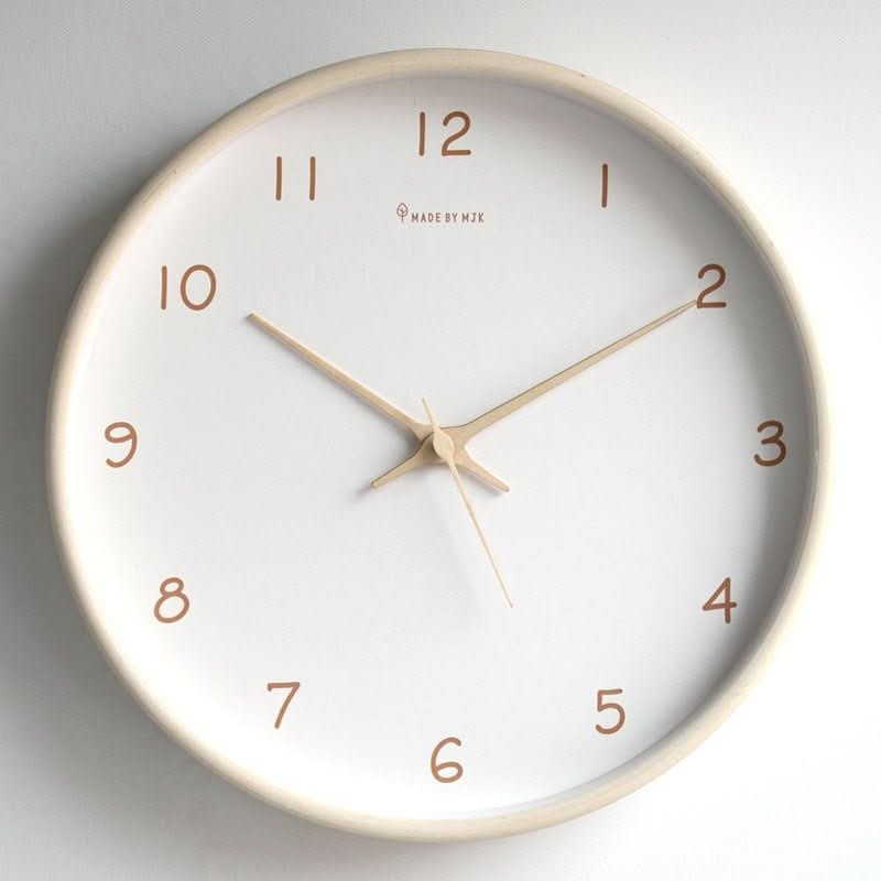 Minimalist Wooden Wall Clock Silent Round with White Dial and Arabic Numerals - Image 1