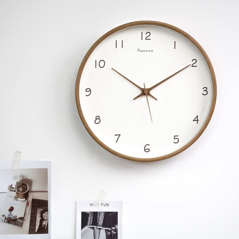 Minimalist Wooden Wall Clock Silent Round with White Dial and Arabic Numerals - Image 5