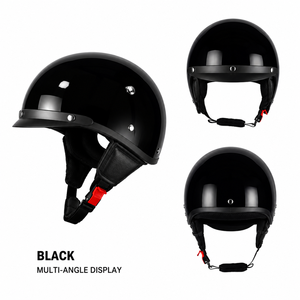 Motorcycle Half Helmet Retro Style with Quick Release and Integrated Visor - Image 3