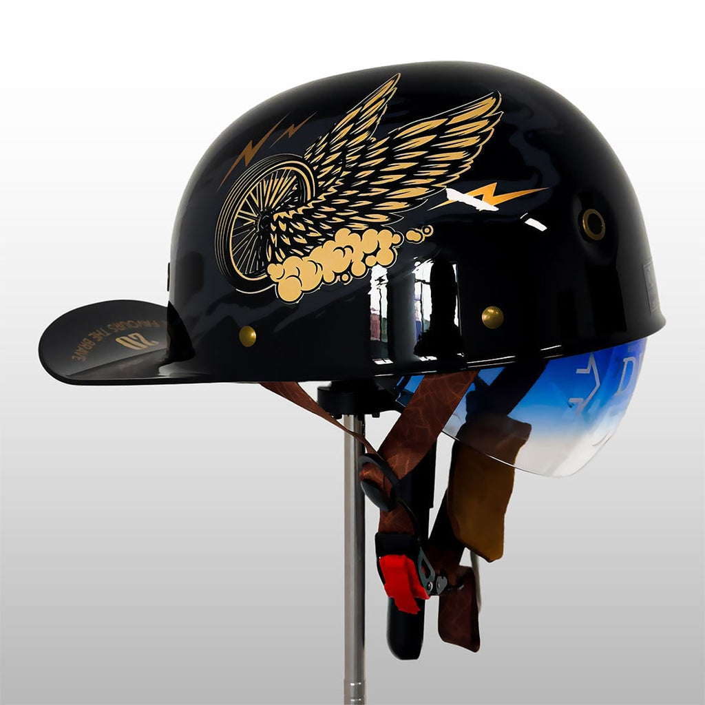 Motorcycle Half Helmet with Retractable Sun Visor and Retro Baseball Cap Style - Image 1