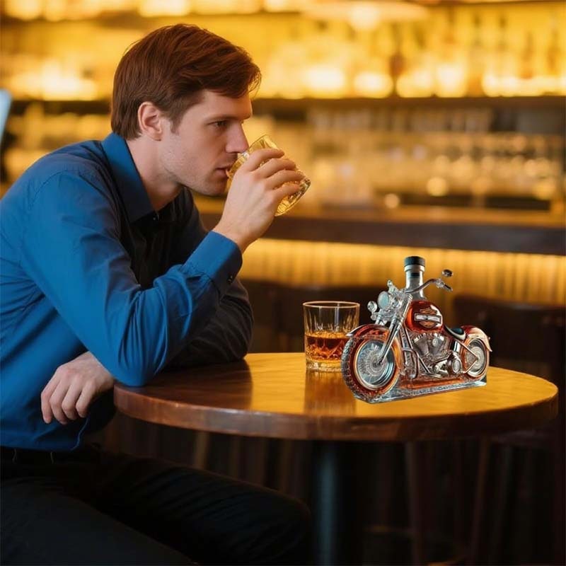 Motorcycle Whiskey Decanter with Glass Molded Design and Textured Spoke Wheels - Image 4