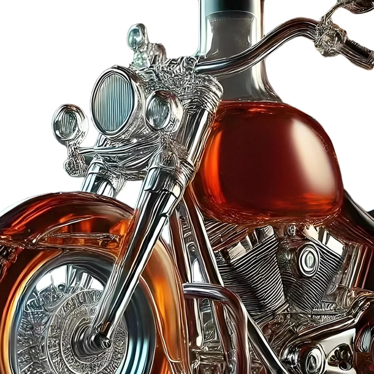 Motorcycle Whiskey Decanter with Glass Molded Design and Textured Spoke Wheels - Image 6