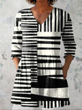 Nicole | Camicetta Donna Scollo V Righe Nero Bianco