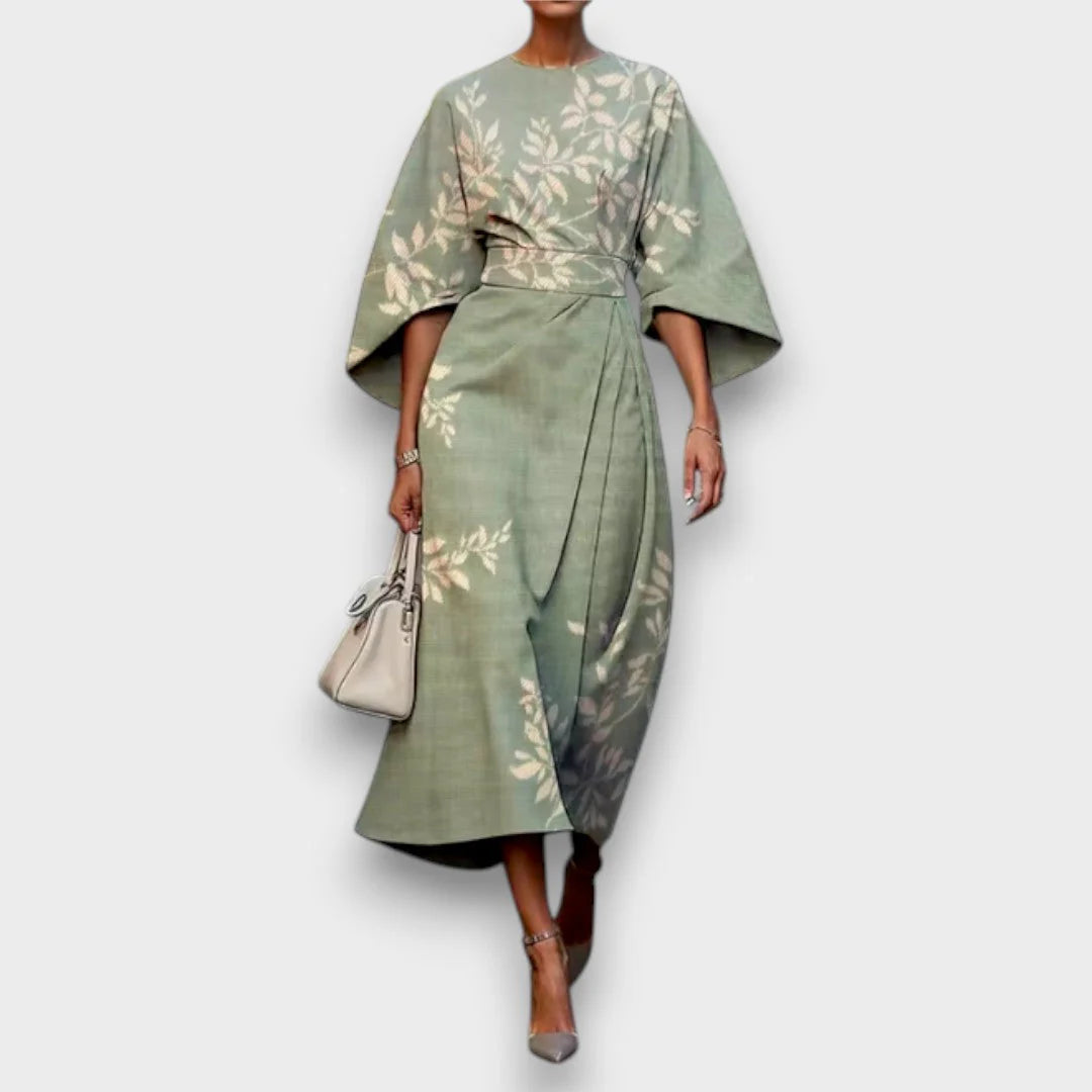 Nicole | Vestito Midi Floreale Maniche Ampie Verde