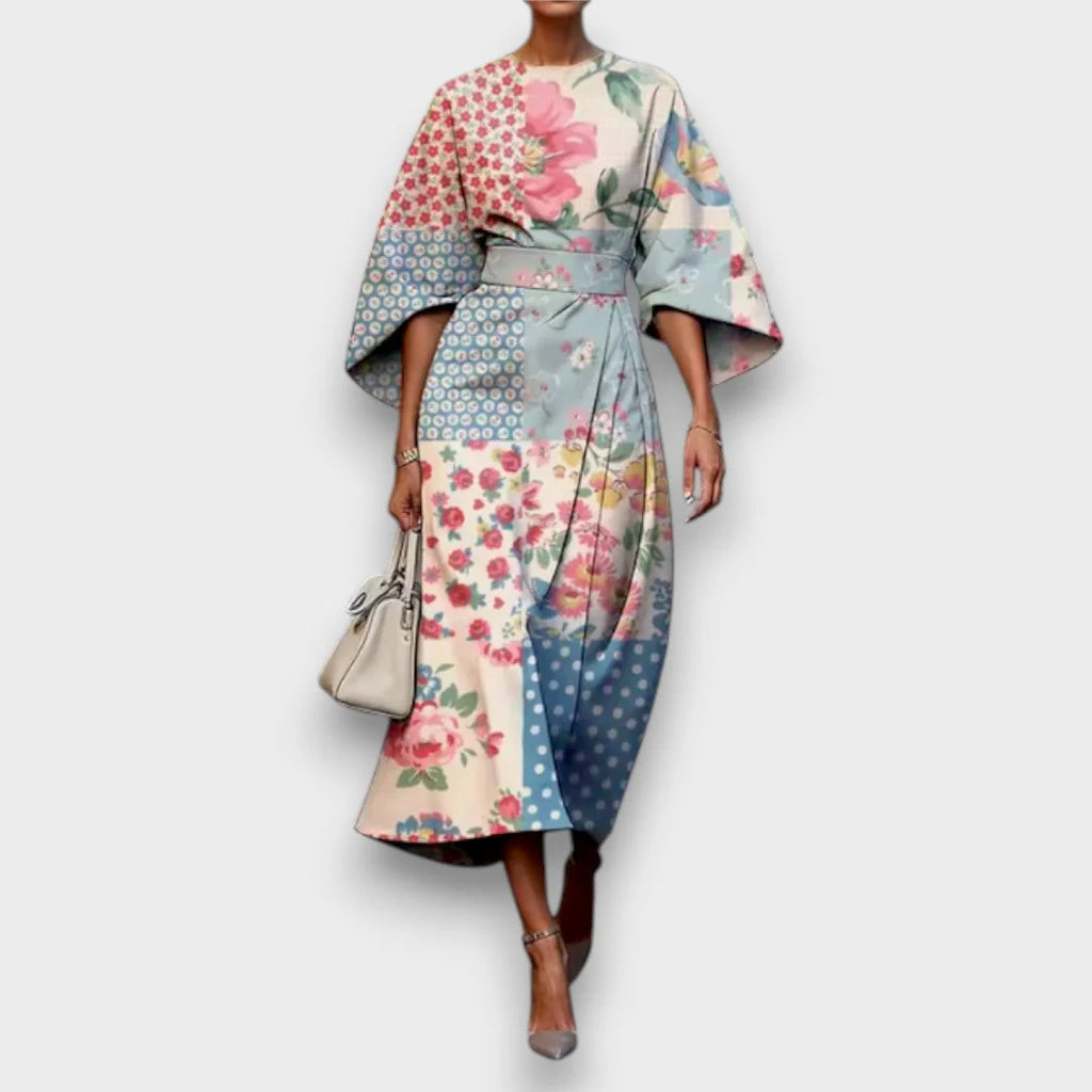 Nicole | Vestito Midi Floreale Maniche Ampie Azzurro