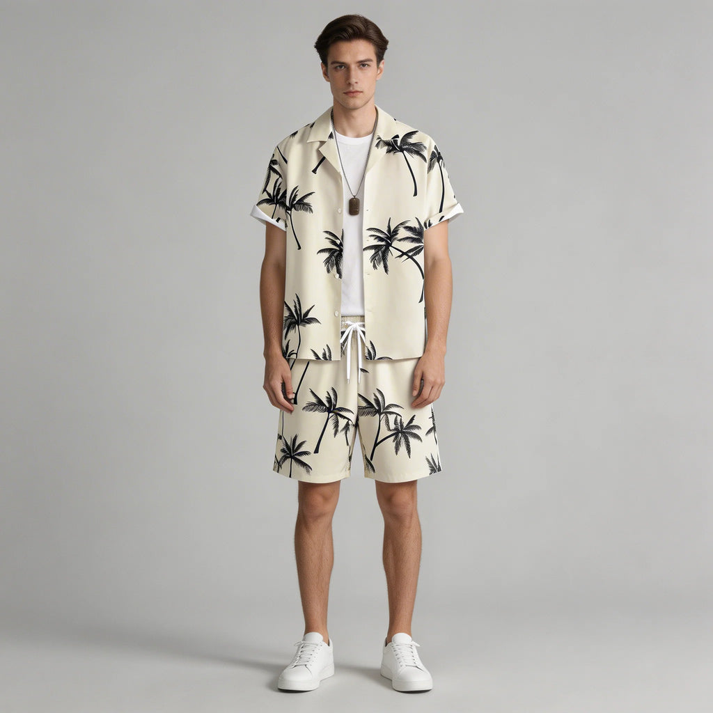 Nicolò | Completo Uomo Stampa Palme Camicia e Shorts