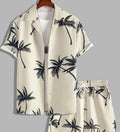 Nicolò | Completo Uomo Stampa Palme Camicia e Shorts Beige