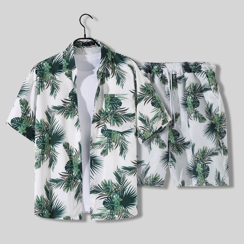 Nicolò | Completo Uomo Stampa Palme Camicia e Shorts