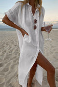 Noemi | Abito Camicia in Stile Spiaggia Donna Lungo Bianco