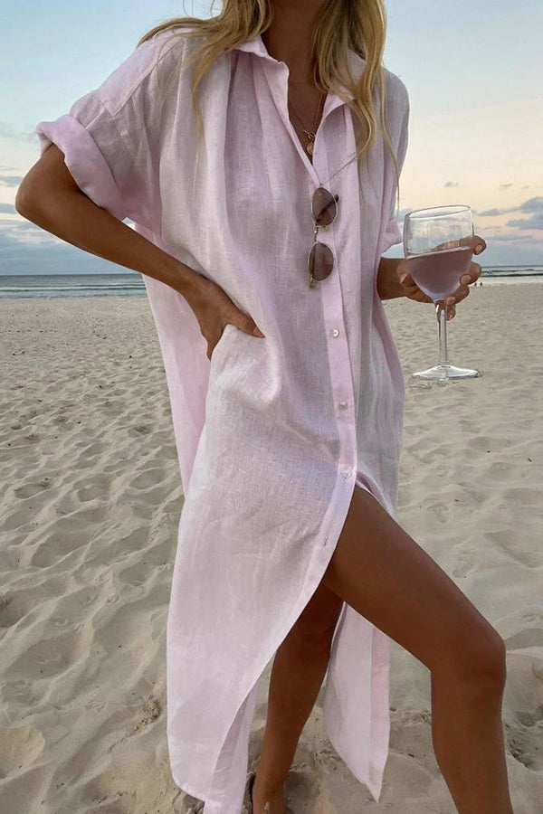 Noemi | Abito Camicia in Stile Spiaggia Donna Lungo Rosa