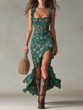 Noemi | Abito Maxi Floreale Spacco Alto Verde