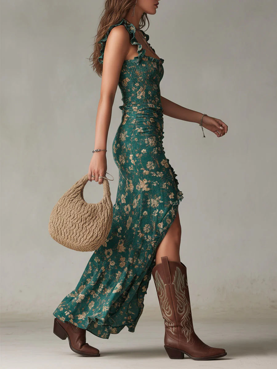 Noemi | Abito Maxi Floreale Spacco Alto