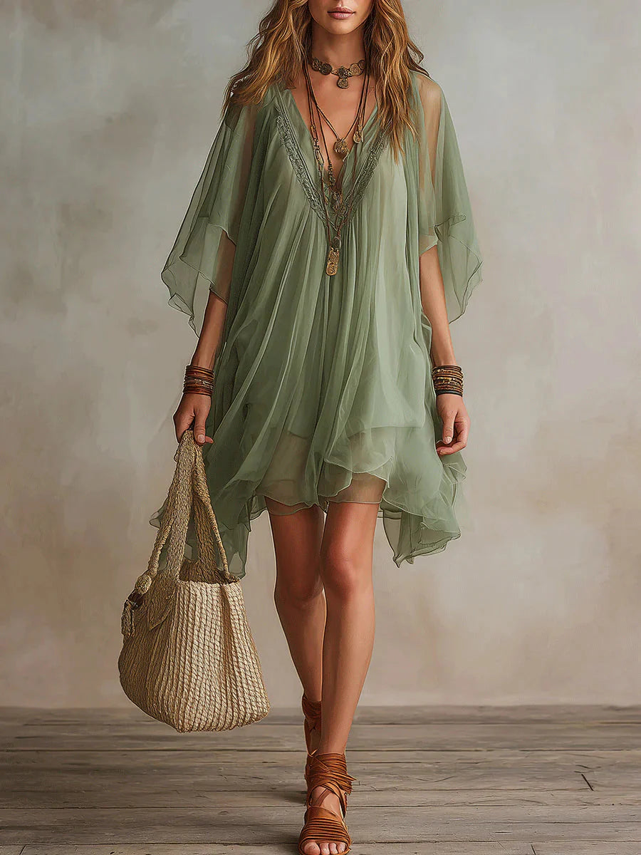 Noemi | Abito Mini Chiffon Scollo V Verde