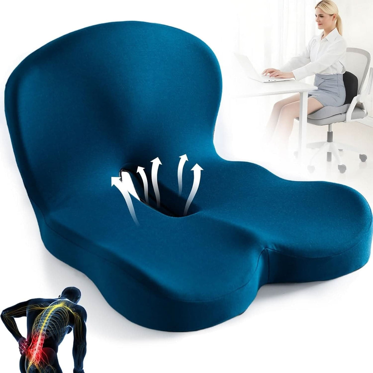 Office Chair Cushion with Memory Foam Contoured Lumbar Support and Ergonomic Ventilation - Image 1