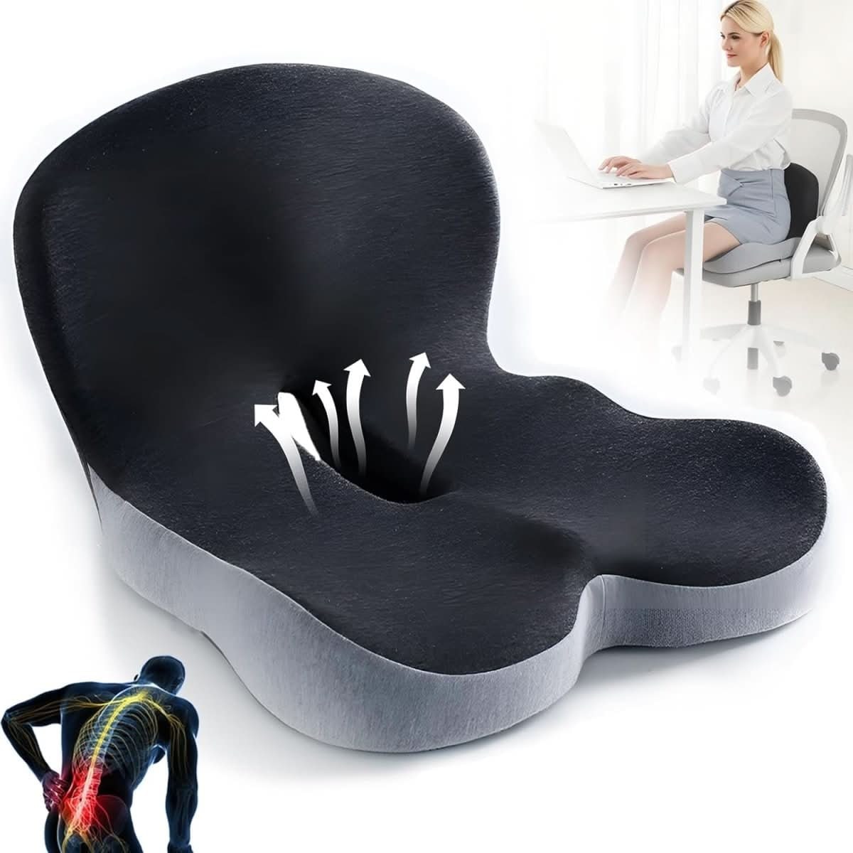 Office Chair Cushion with Memory Foam Contoured Lumbar Support and Ergonomic Ventilation - Image 9