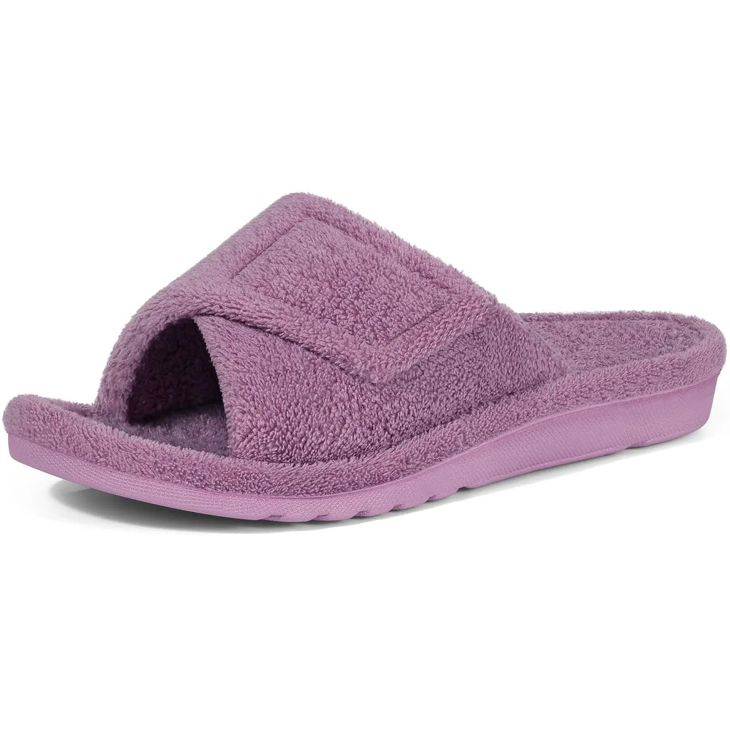 Open-Toe House Slippers with Terry Cloth, Adjustable Strap and Arch Support - Image 1