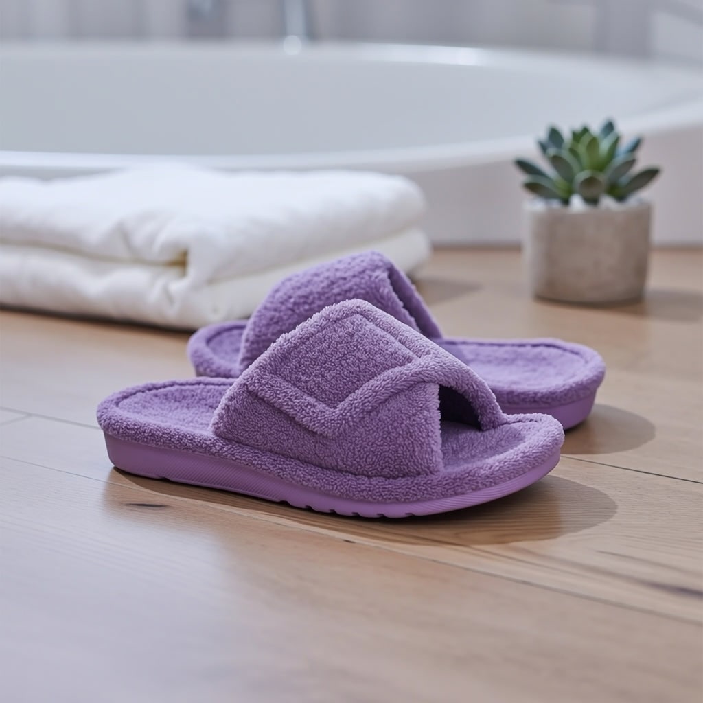 Open-Toe House Slippers with Terry Cloth, Adjustable Strap and Arch Support - Image 4