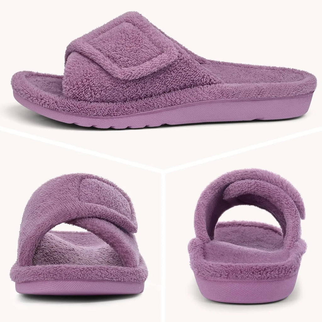 Open-Toe House Slippers with Terry Cloth, Adjustable Strap and Arch Support - Image 6