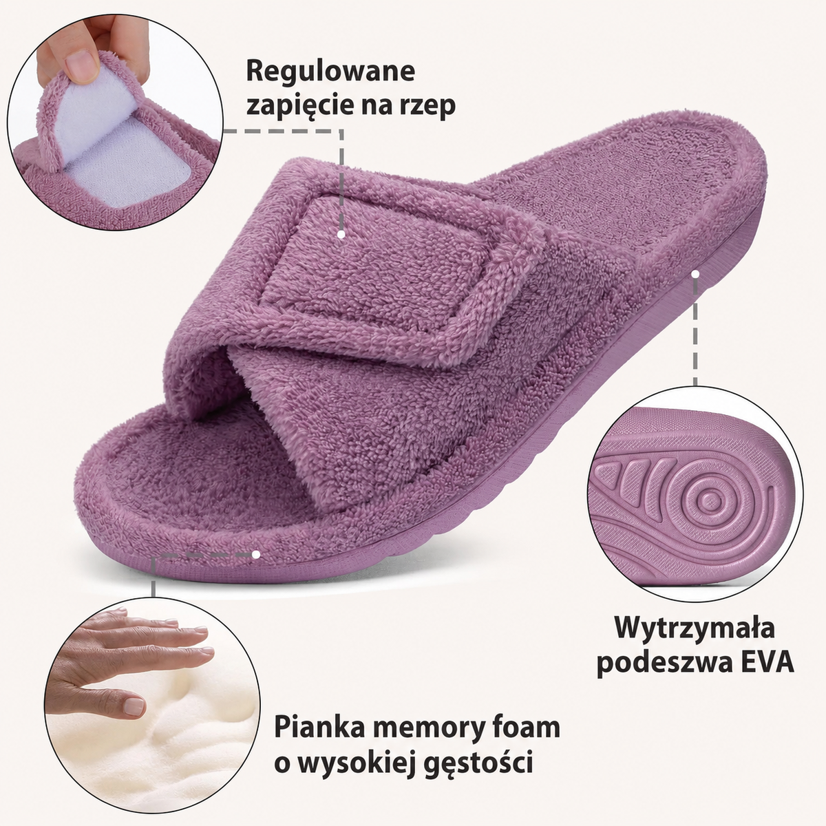 Open-Toe House Slippers with Terry Cloth, Adjustable Strap and Arch Support - Image 7