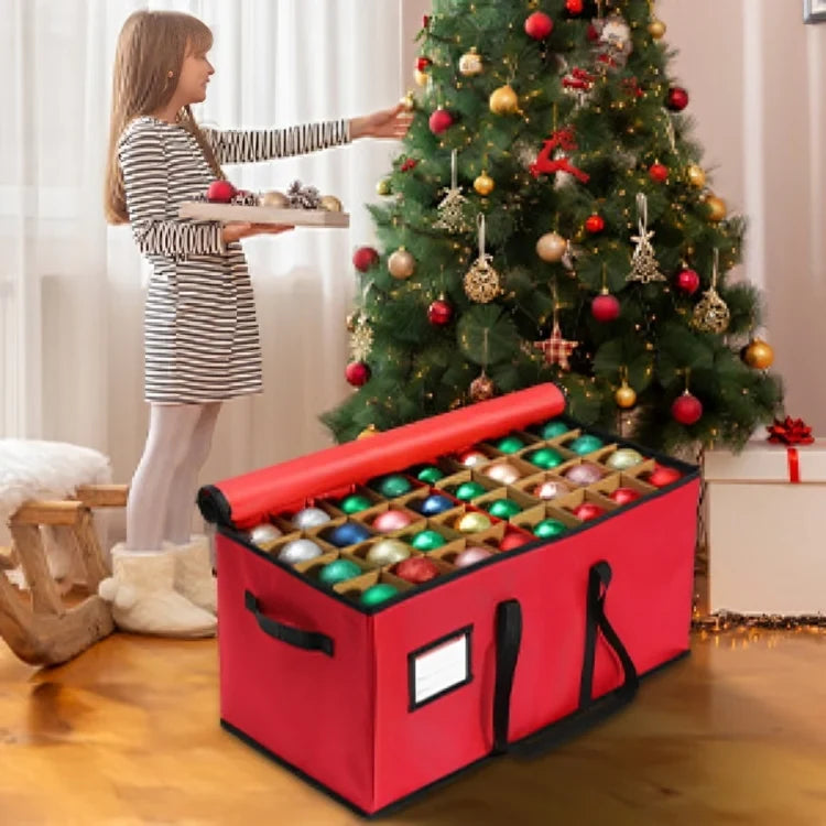 Ornament Storage Box with Zippered Lid and Interlocking Dividers for Christmas Decorations - Image 3