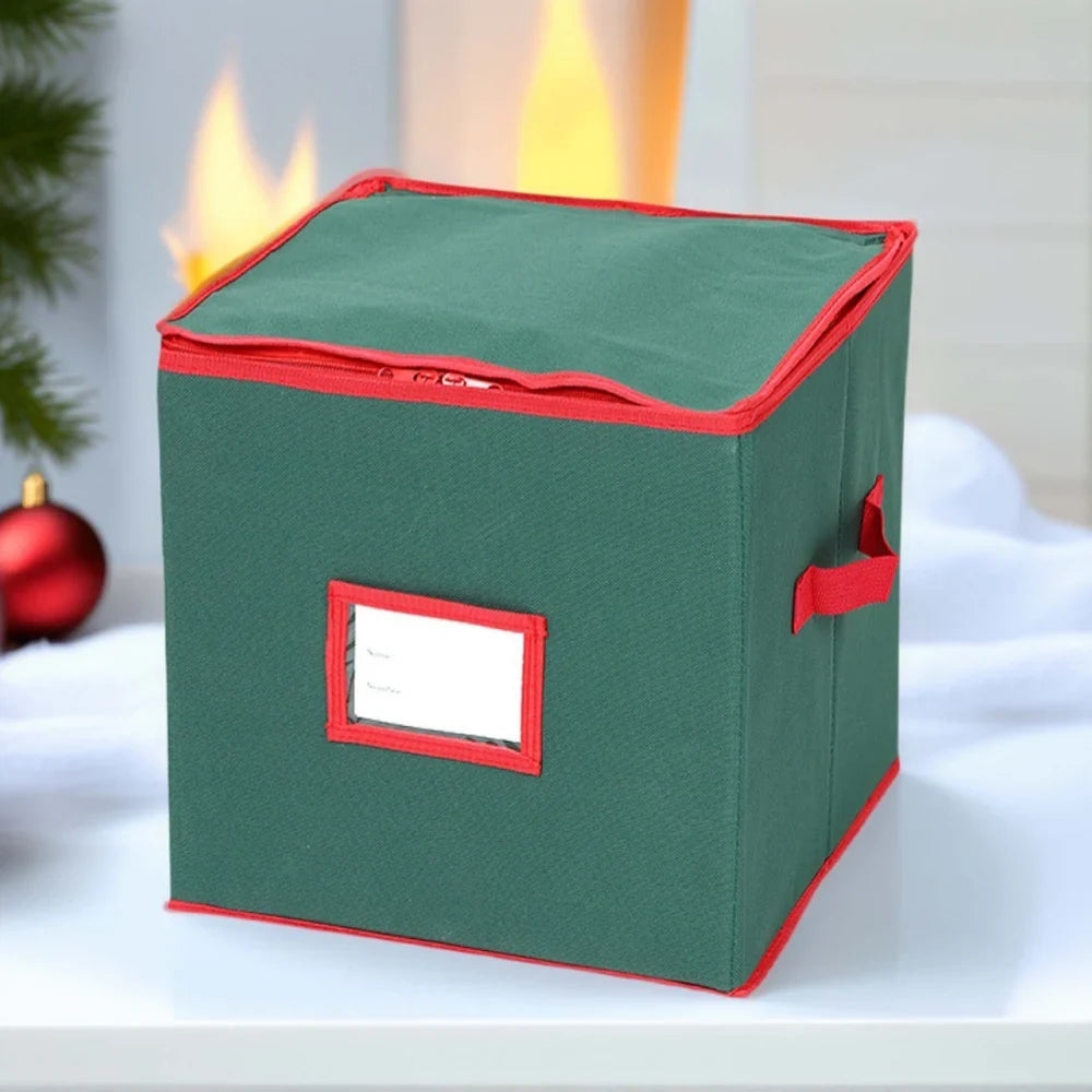 Ornament Storage Container with Adjustable Dividers Zippered Lid and Viewing Window - Image 1