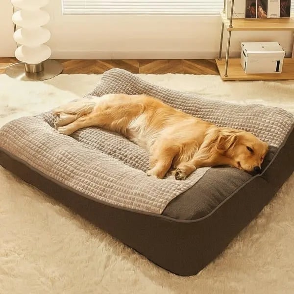 Orthopedic Dog Bed with Plush Waffle Top and Bolster Headrest for Large - Image 1