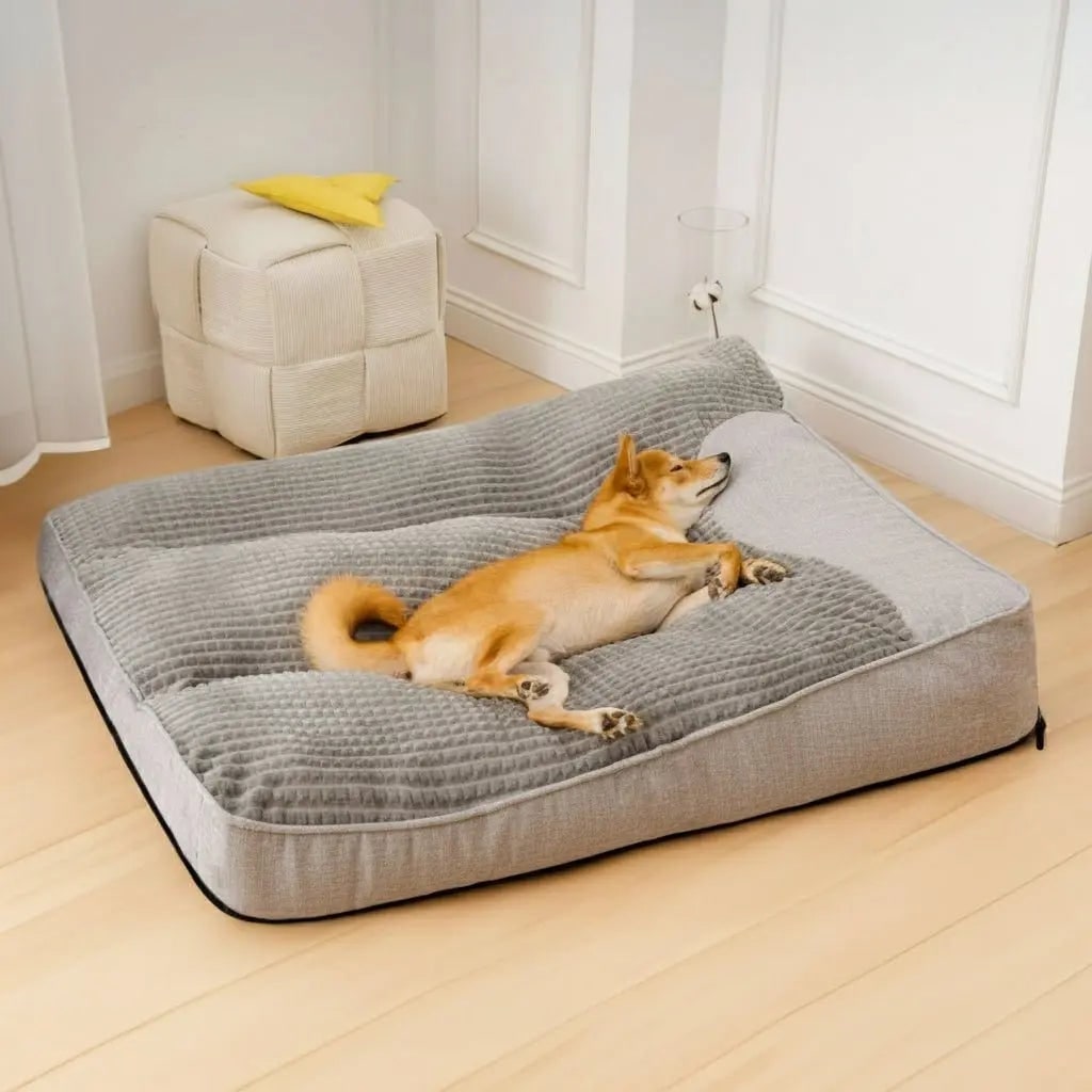 Orthopedic Dog Bed with Plush Waffle Top and Bolster Headrest for Large - Image 9