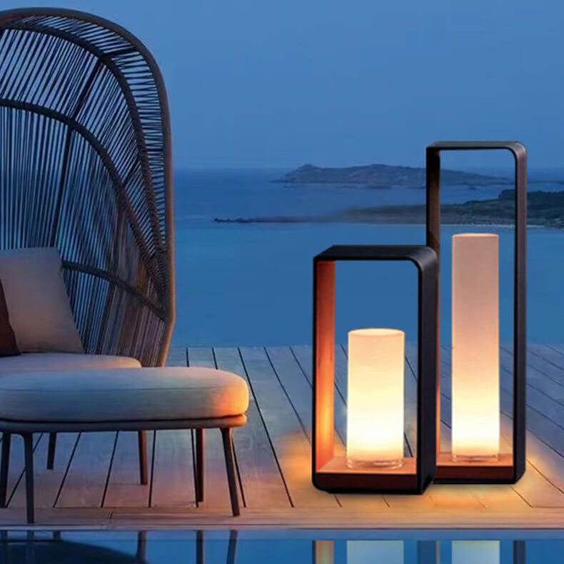 Outdoor Floor Lamp with Modern Rectangular Frame for Patio and Garden Lighting - Image 1