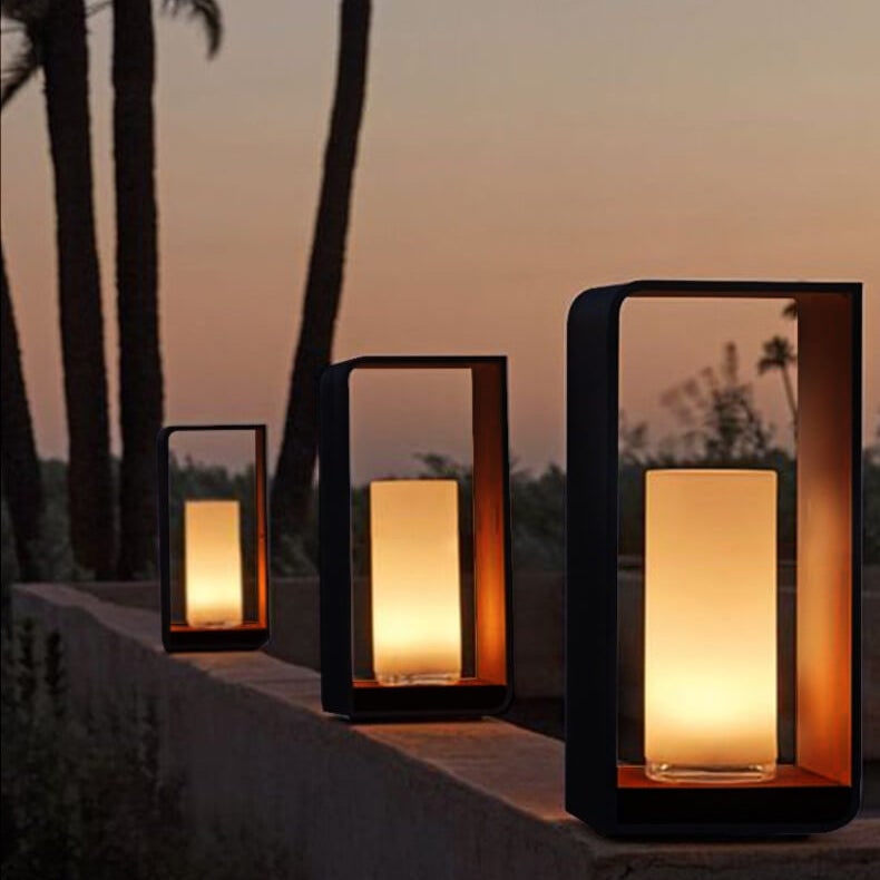 Outdoor Floor Lamp with Modern Rectangular Frame for Patio and Garden Lighting - Image 2