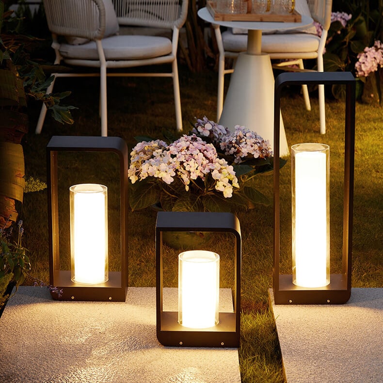 Outdoor Floor Lamp with Modern Rectangular Frame for Patio and Garden Lighting - Image 3