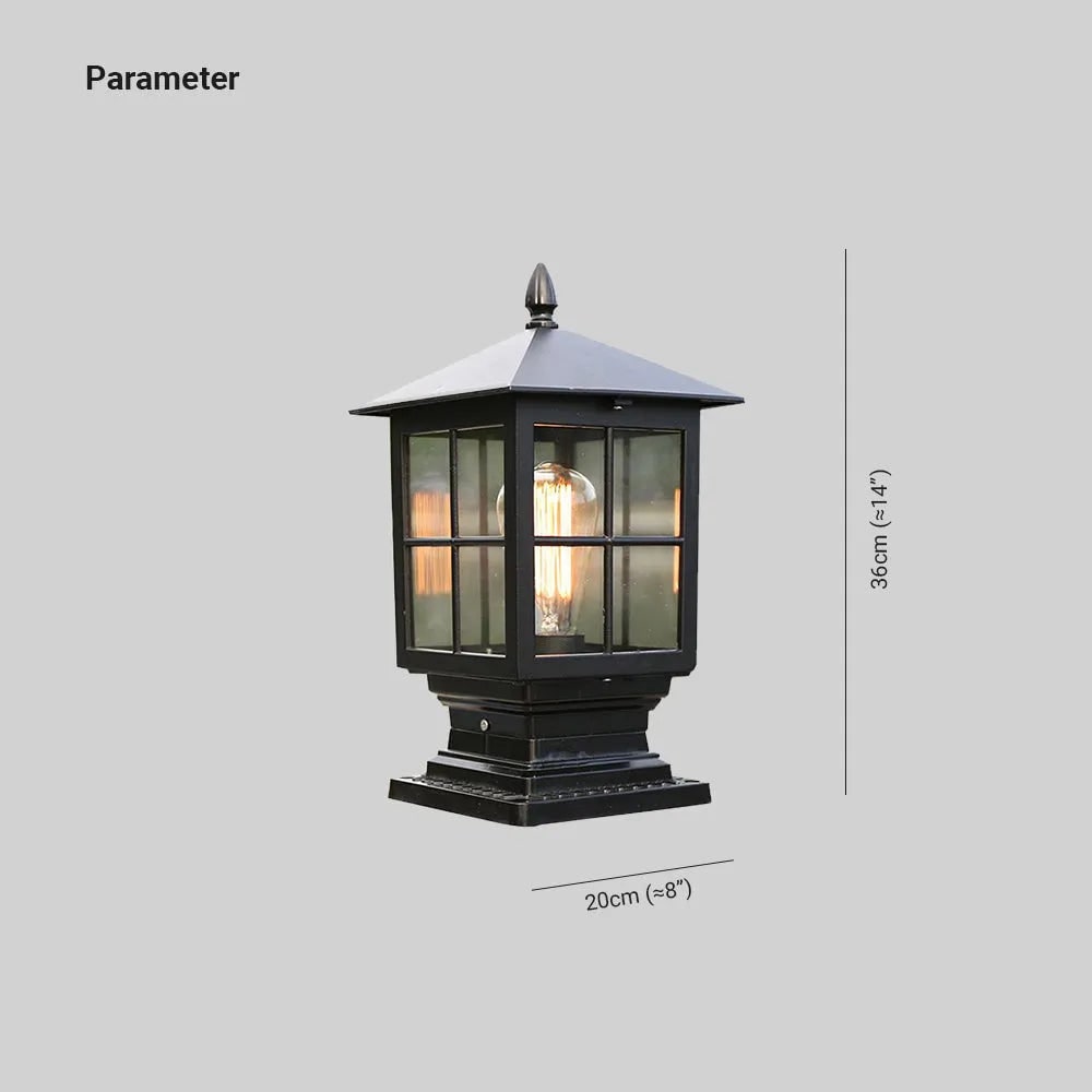 Outdoor Post Light Fixtures with Lantern Design Weather Resistant Glass Panels and Pyramid Roof - Image 2